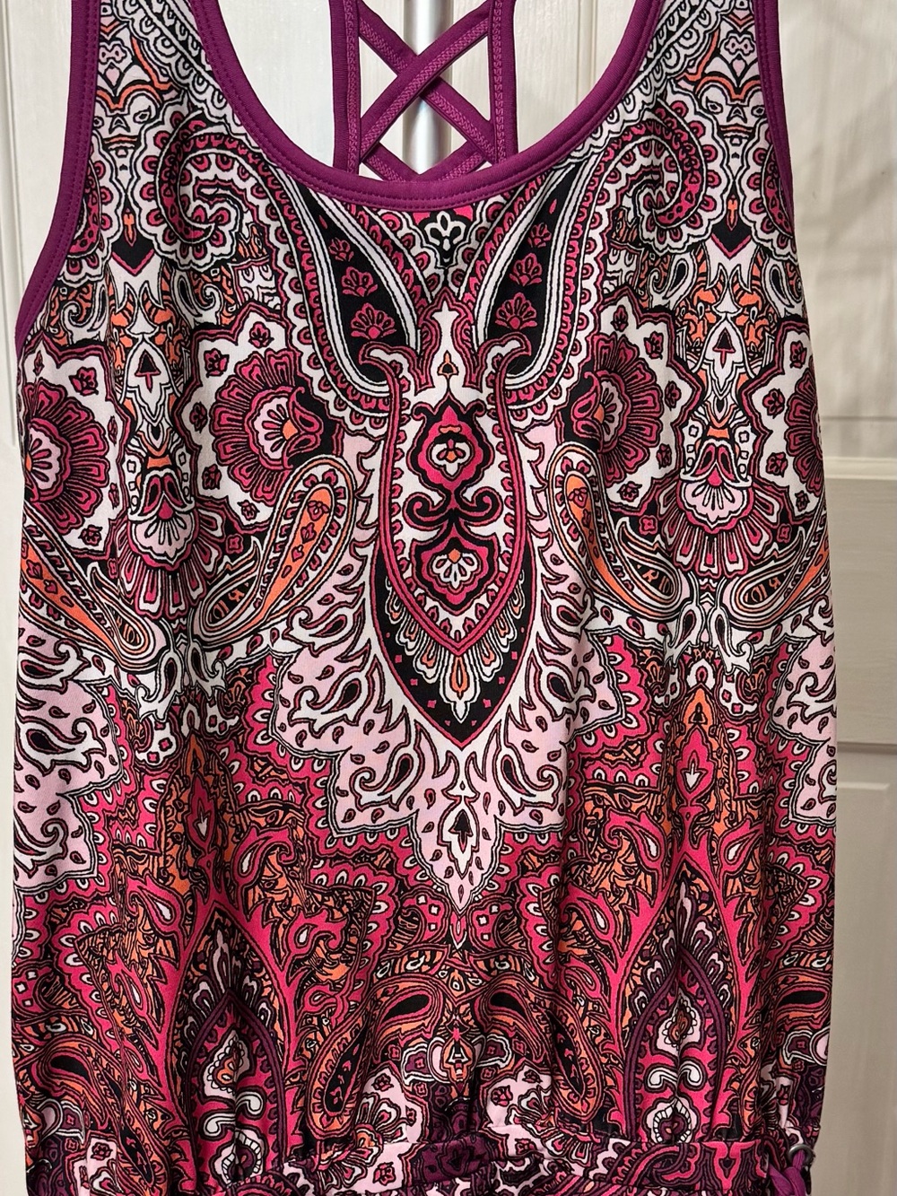Athleta Paisley Print Strappy Tank Top in Pink and Magenta. Medium